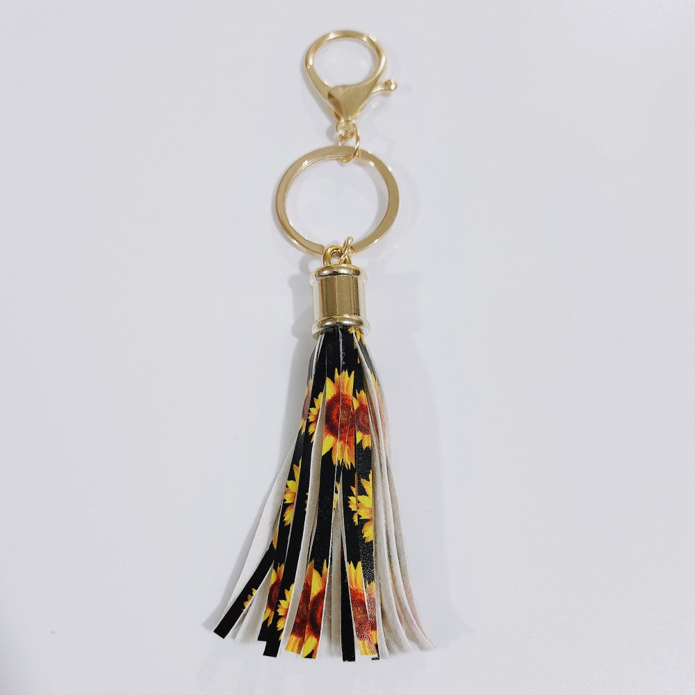 Wholesale Leopard Color Leather Tassel Keychain