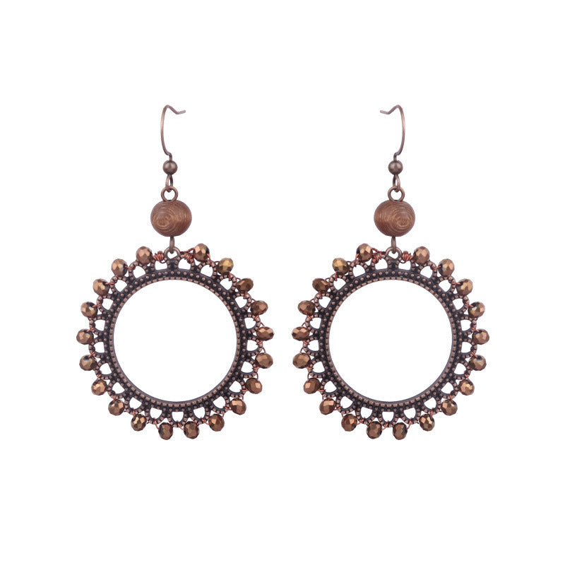 Wholesale Retro Ethnic Tassel Earrings Alloy Electroplated Geometric Round,  Women' s Fashion Accessory for Boutique Resale