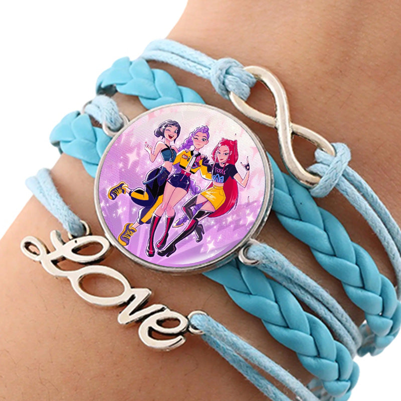 Wholesale kpop anime leather multi-layer blue braided hand jewelry