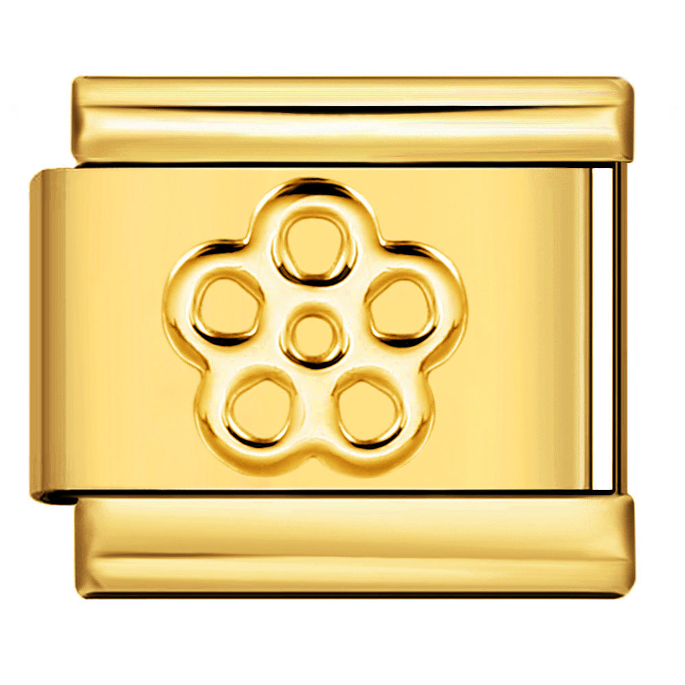 Wholesale Italian Charm Bracelet 9mm DIY Splicing Removable Gold Stamping Pattern Stainless Steel Composable Bracelet