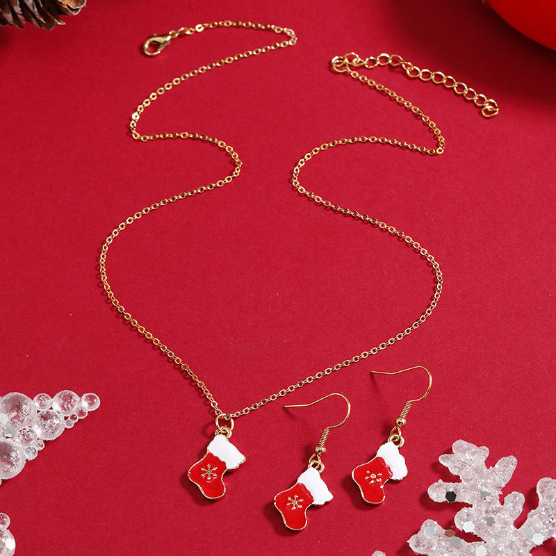 Wholesale Cute Cartoon Oil Dripping Red Boots Christmas Earrings Necklace ACC-NE-KaiQing010