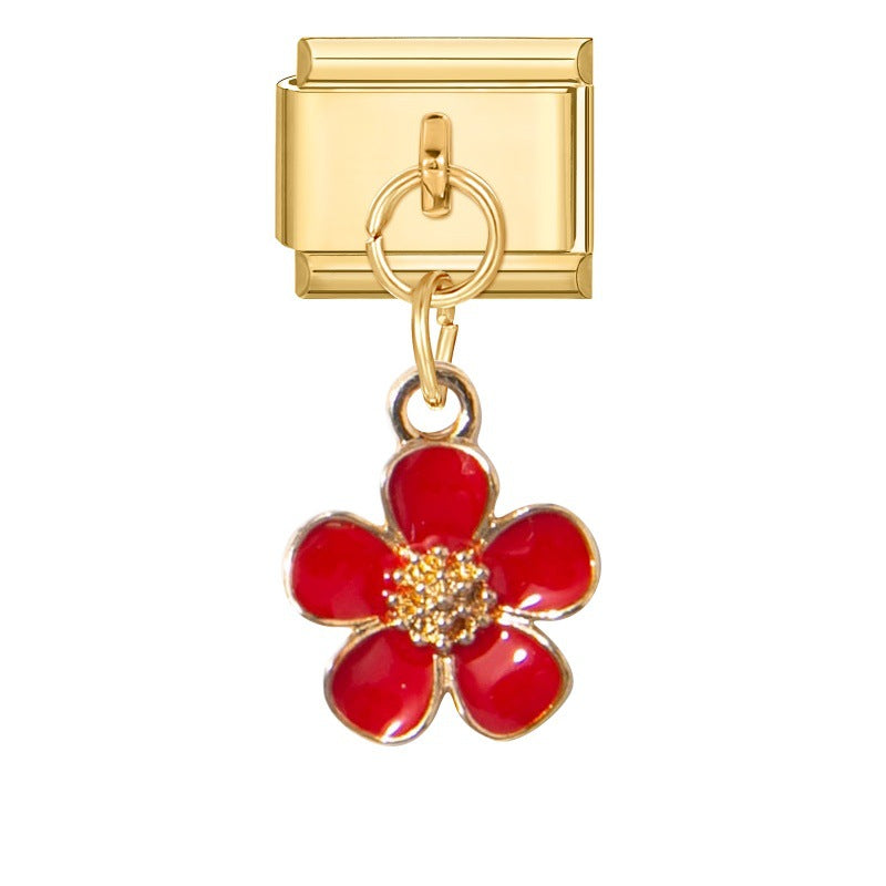 Wholesale  Italian Charm Bracelet 9mm DIY Flower Pendant Creative Stainless Steel Composable Bracelet