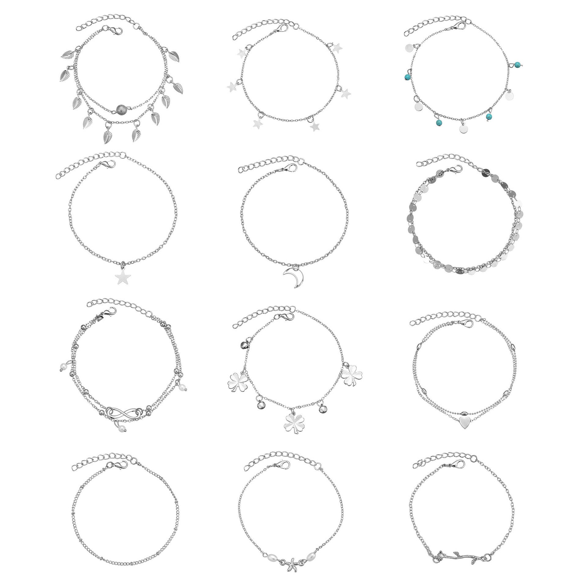 Wholesale 12pcs/set Fashion Heart Starfish Rose Anklet