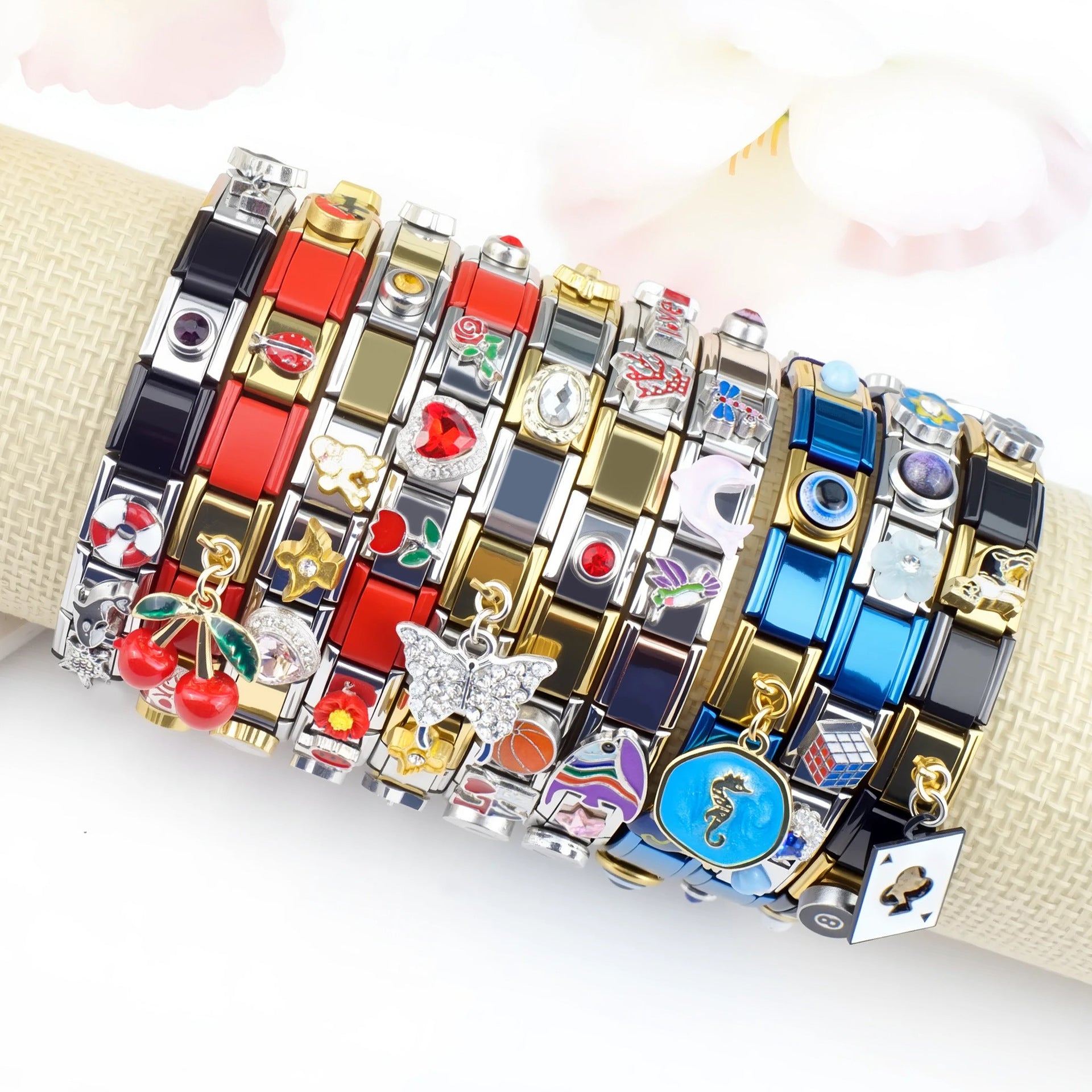 Wholesale Italian Charm Bracelet 9mm DIY Splicing Color Stainless Steel Composable Bracelet