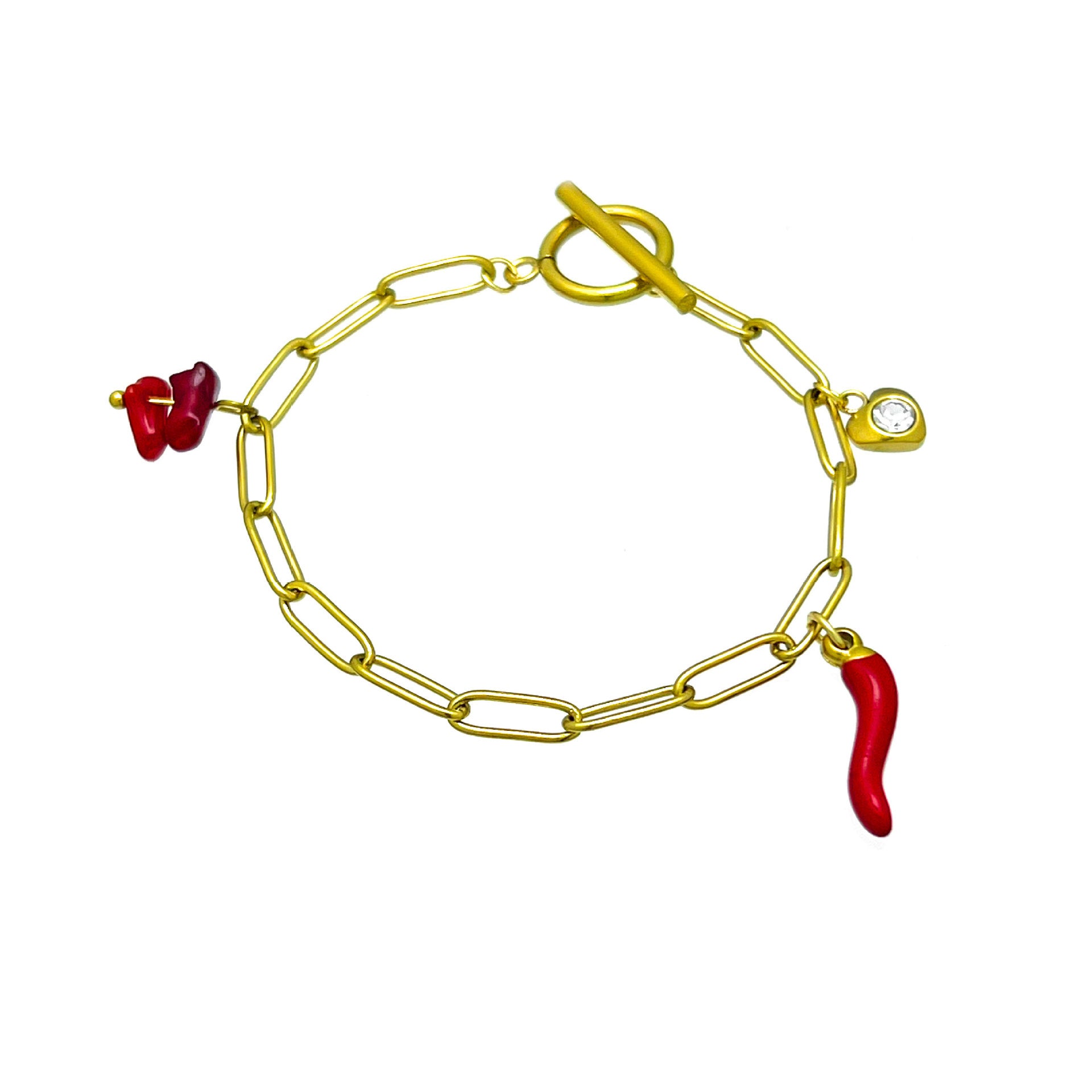 Wholesale 18K Gold-Plated Stainless Steel Heart Cherry Bracelet