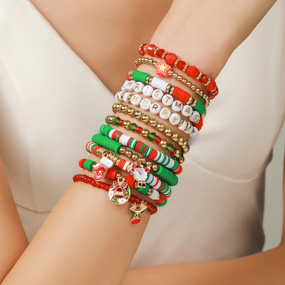 Wholesale Christmas Polymer Clay Crystal Christmas Bracelet Multi-layer Stacking Set ACC-BT-Zhey006
