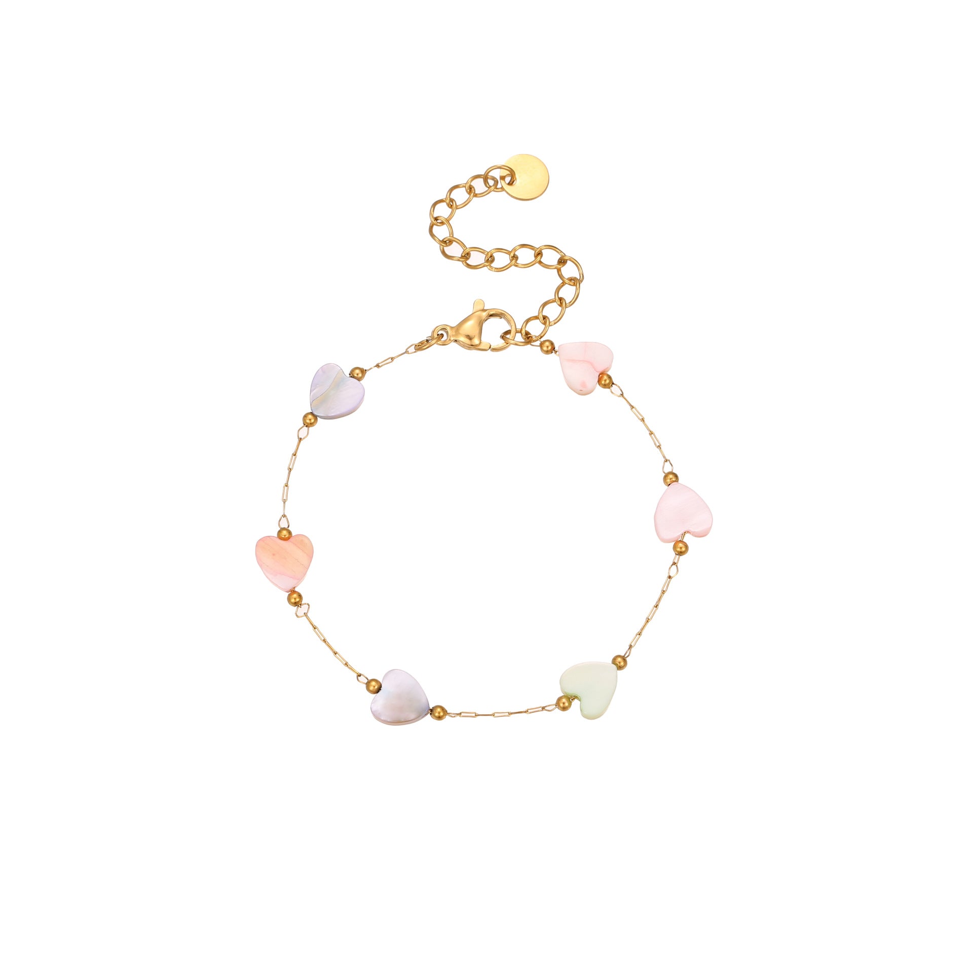 Wholesale Dopamine Style Sweet Colorful Heart-Shaped Mother-of-Pearl Stainless Steel Necklace