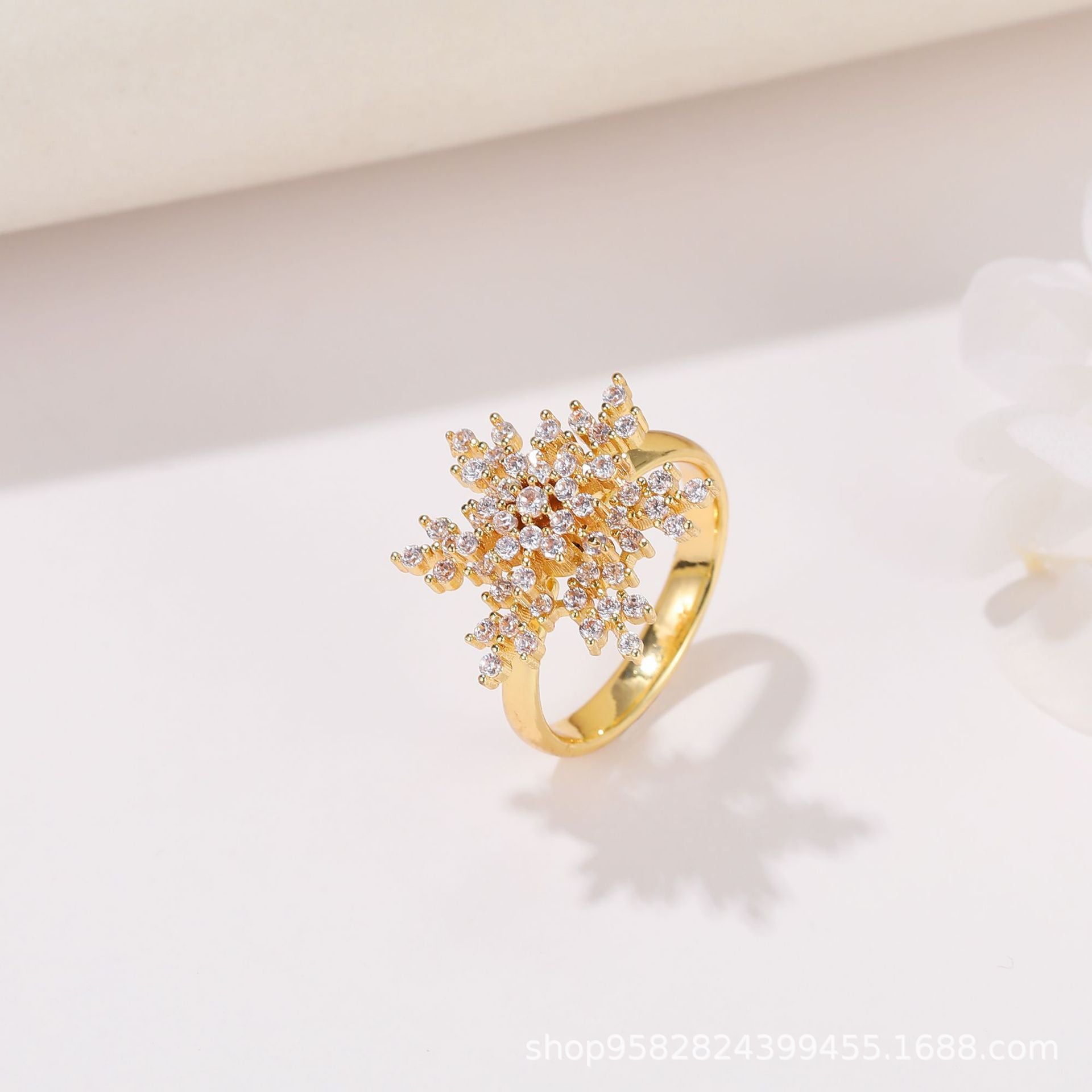 Wholesale 360° Rotating Double-Layer Flower Ring Gold Plated Zircon Fashion Accessory Boutique Gift