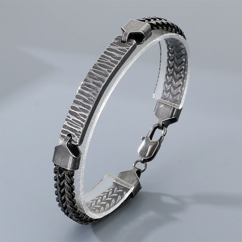 Wholesale Hip-Hop Style Double-Row Stainless Steel Curb Chain Men' s Bracelet with Textured Finish