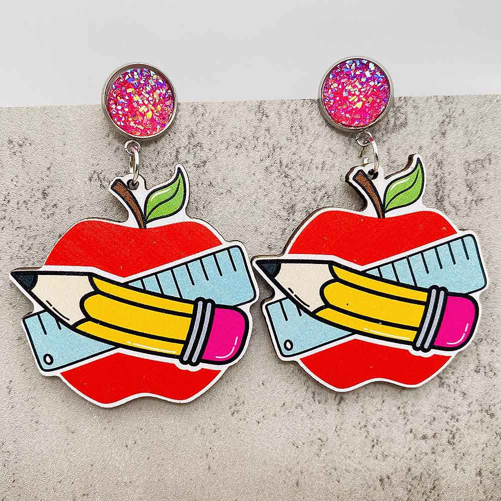 Wholesale Teacher' s Day Wooden Book Earrings
