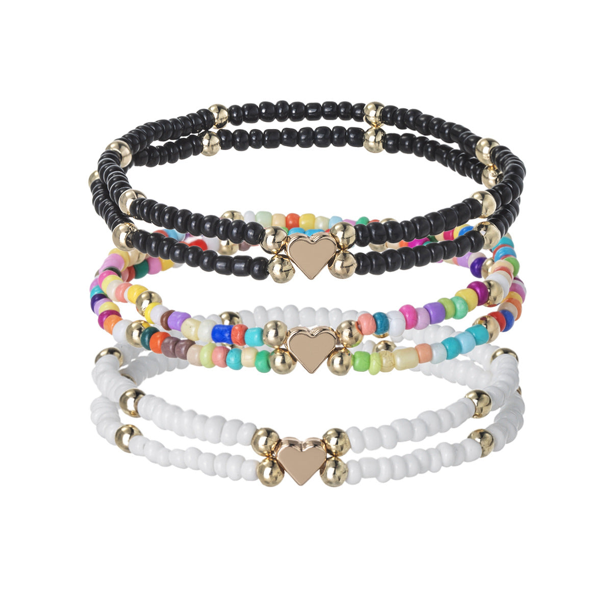 Wholesale Bohemian Ocean Style Alloy Love Heart Colorful Rice Beads Gold Beads Bracelet