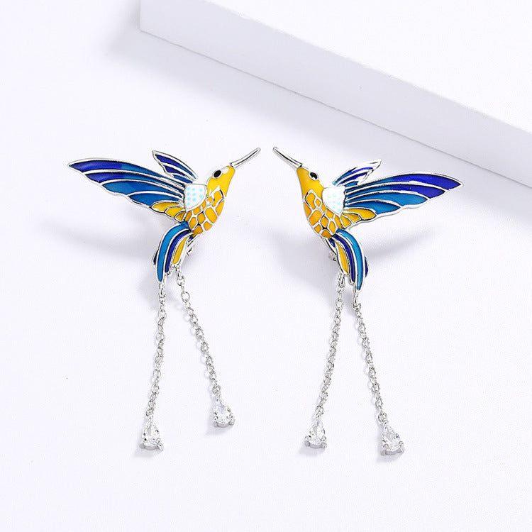 Wholesale  creative pastoral style enamel three-piece hummingbird ring necklace earrings  jewelry