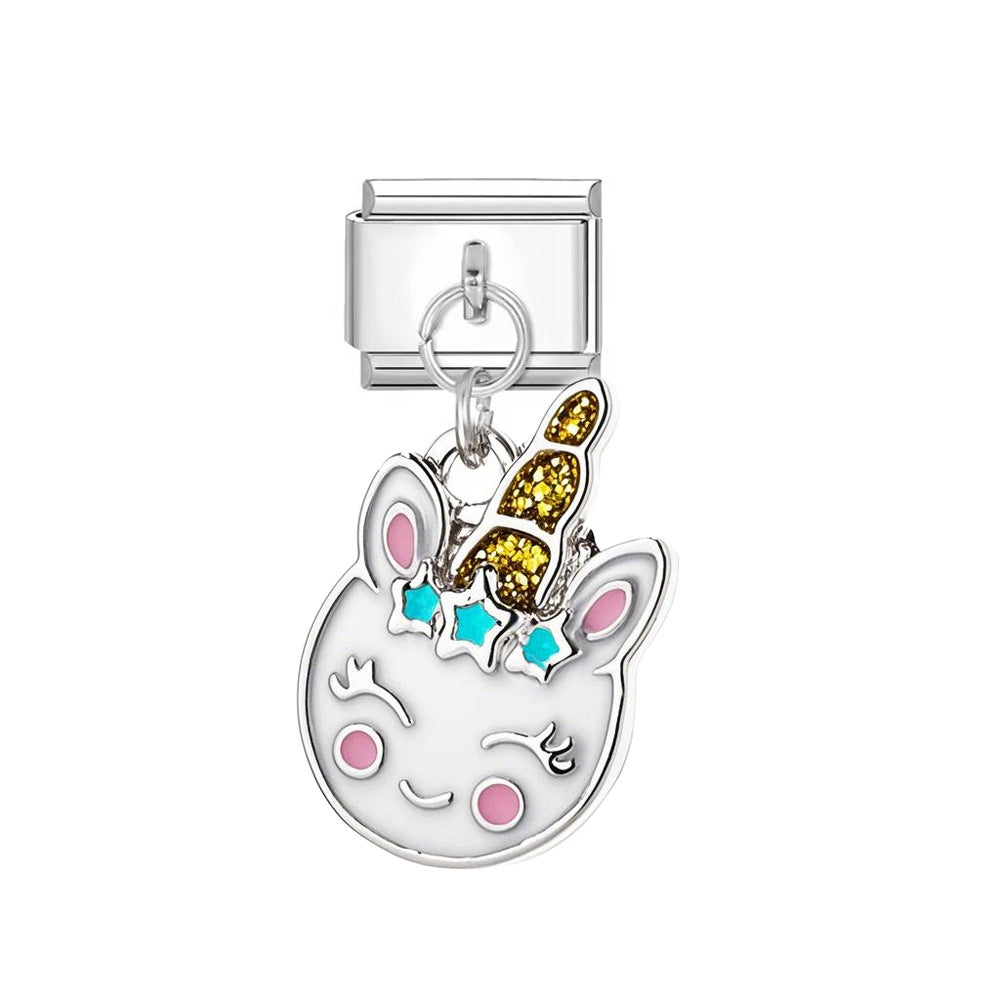 Wholesale Italian Charm Bracelet 9mm DIY Cute Pony Pendant  Creative Stainless Steel Composable Bracelet