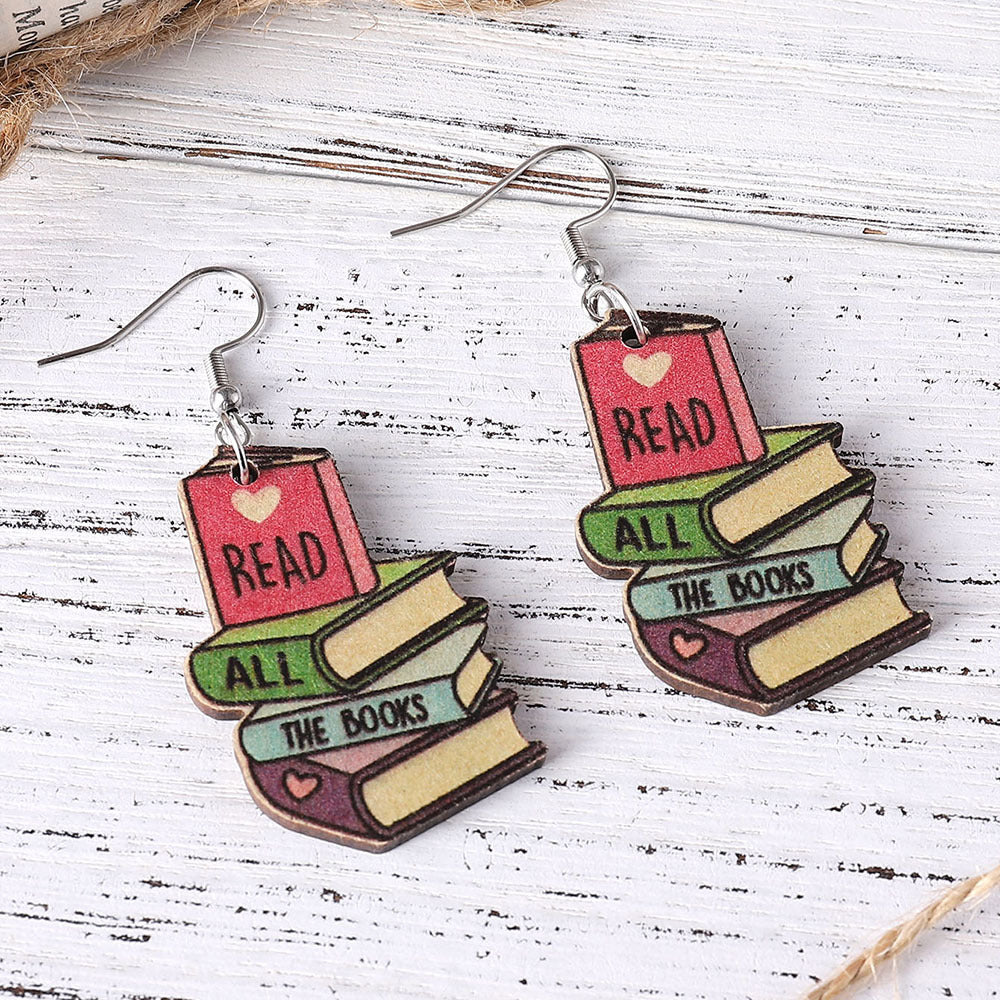 Wholesale 3D love textbook wooden earrings
