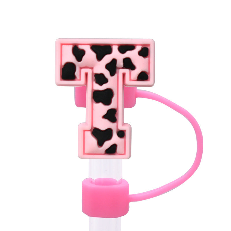 Wholesale Random 100pcs Pink leopard print cartoon Straw Cover Straw Tube Cap