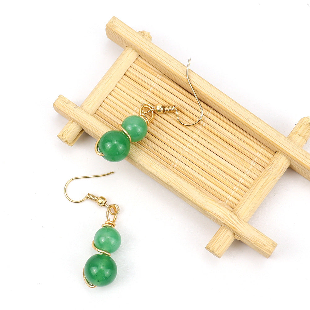 Wholesale Handmade Tree Design Gold Tone Crystal Beaded Wire Wrapped Drop Earrings Fashion Accessory Gift Boutique Resale