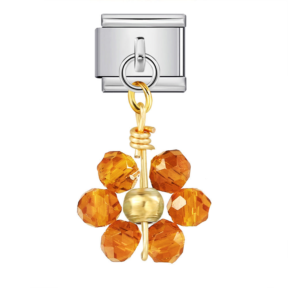 Wholesale Italian Charm Bracelet 9mm DIY  Crystal Bead Flower Pendant Creative Stainless Steel Composable Bracelet