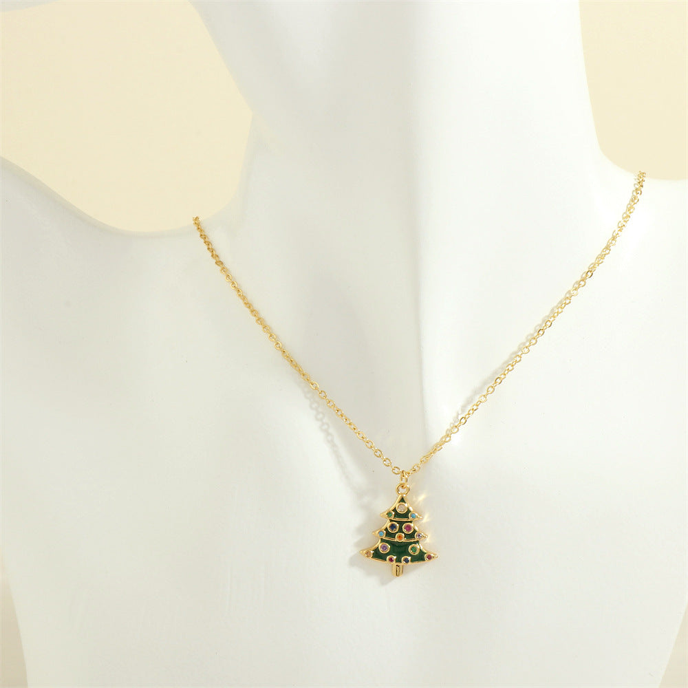 Wholesale Christmas Series Necklace Simple Peace Tree Holiday Elements Micro-inlaid Oil Drop Pendant