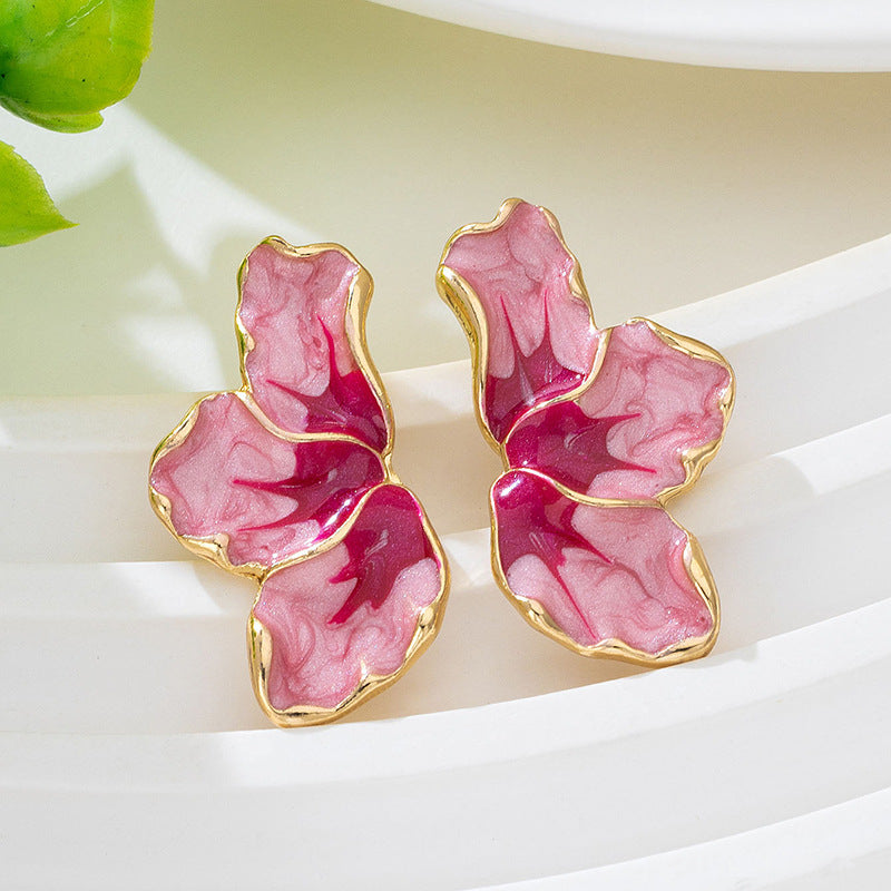 Wholesale Floral Leaf Drip Glaze Alloy Earrings,  Trendy Fashion Accessory for Party or Boutique Resale