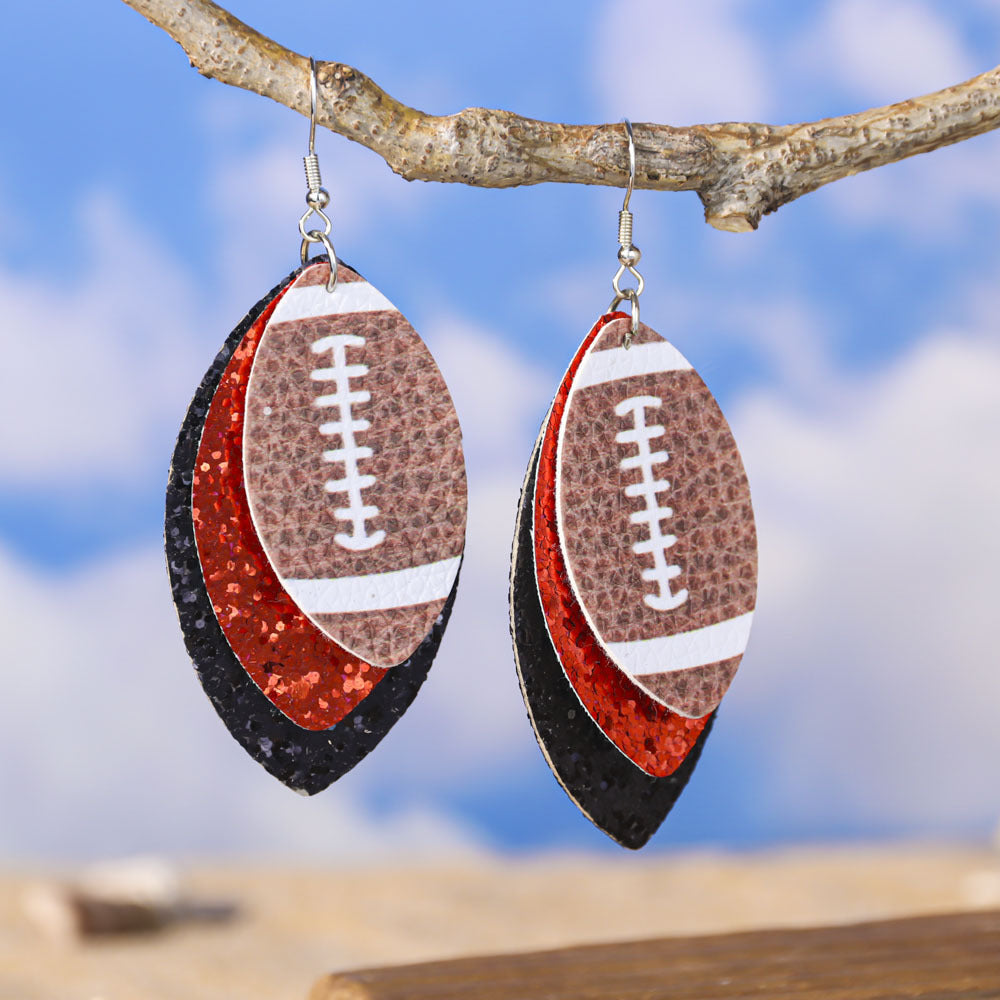 Pendientes de cuero de lentejuelas de fútbol y softball al por mayor