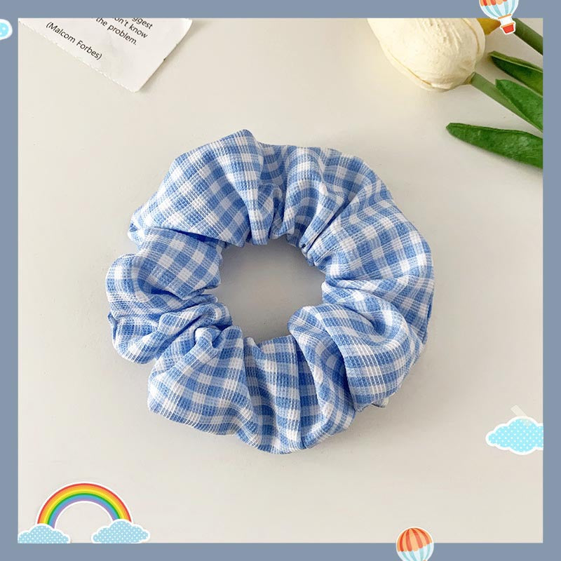 Wholesale Blue Plaid Hair Rope Floral Polka Dot Hair Ring Hair Scrunchies ACC-HS-Weim003