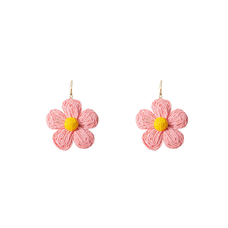 Wholesale Hand-woven Raffia Exaggerated Flower Earrings ACC-ES-MDD019