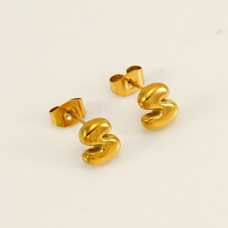 Wholesale 26 Letter Earrings Plated with 18K Gold Mini Letter Earrings Stainless Steel Earrings ACC-ES-ZhongYao008