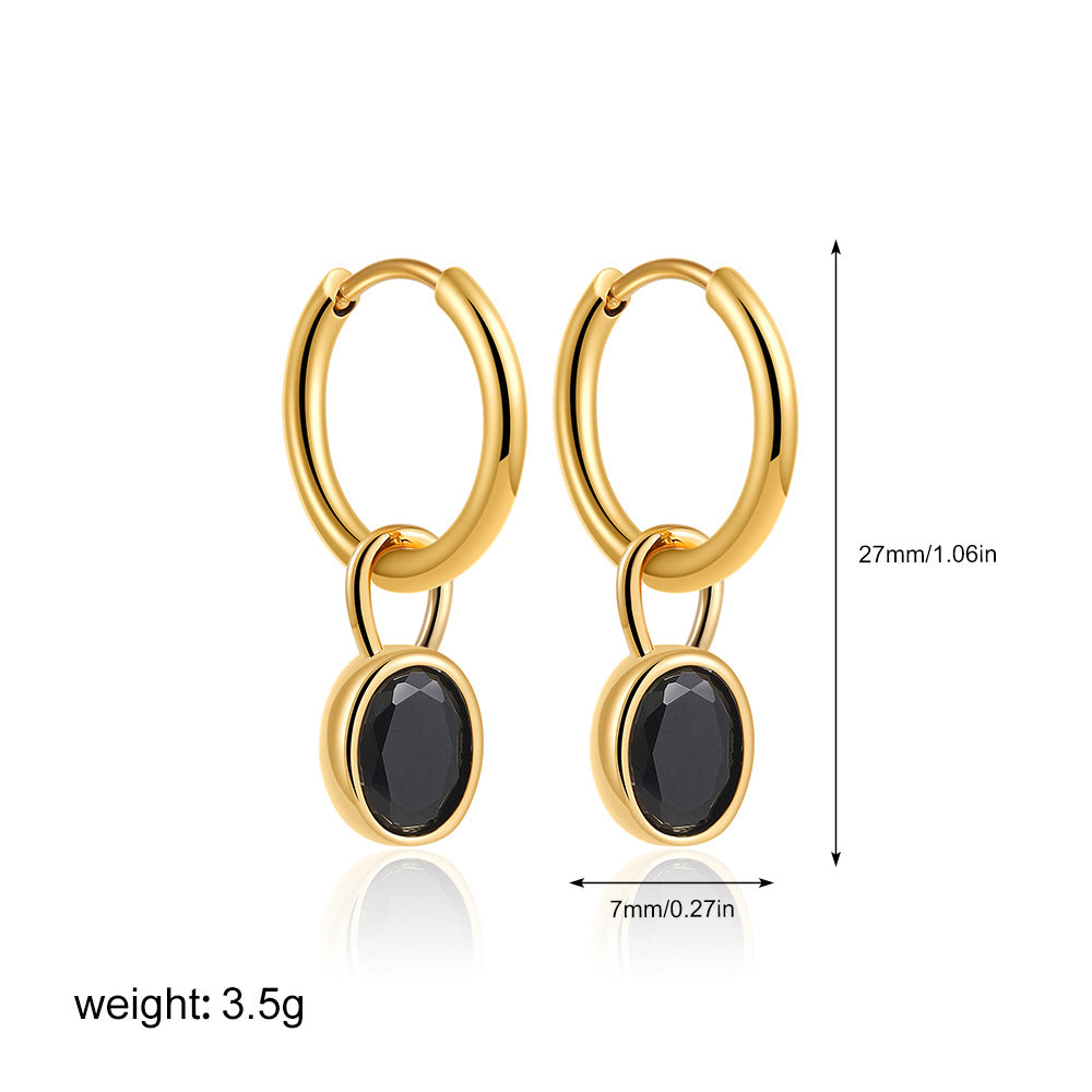 Wholesale  Stainless Steel 18K Gold Color Zircon Oval Earrings