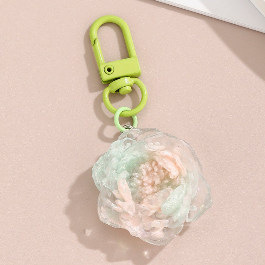Wholesale colorful glittery camellia keychain