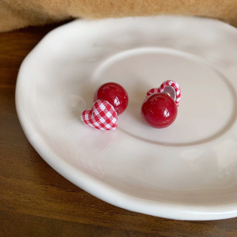 Wholesale red and white plier love red beads 925 silver stud earrings