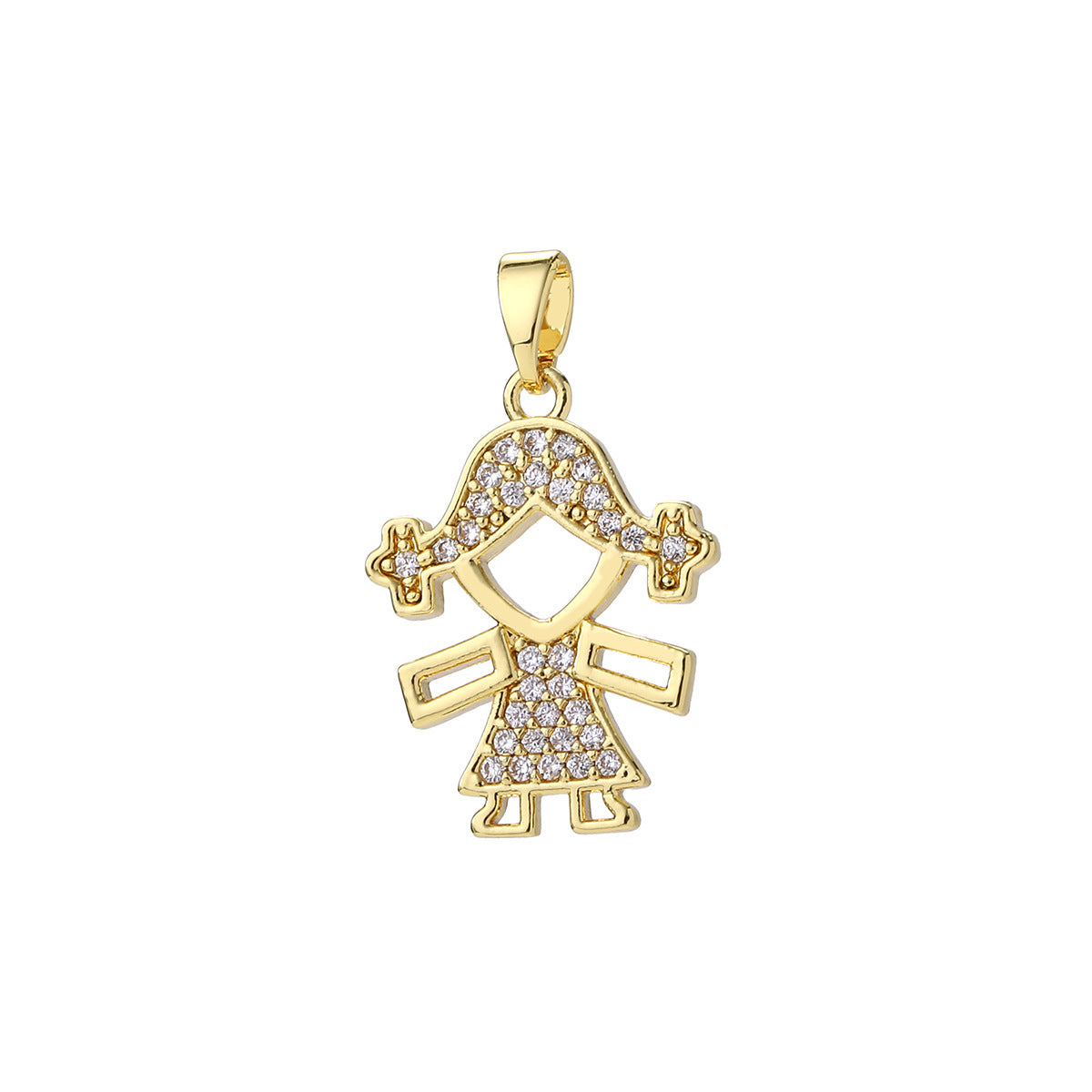 Wholesale Cute Love Heart Girl Pendant Gold Plated Brass Zircon Chic Necklace Accessory For Women