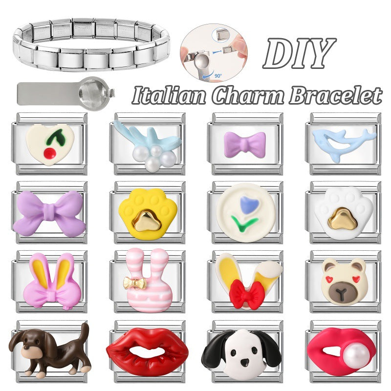 Wholesale Stainless Steel DIY Charm Bracelet with Heart and Dolphin Cartoon Fashion Jewelry Accessory