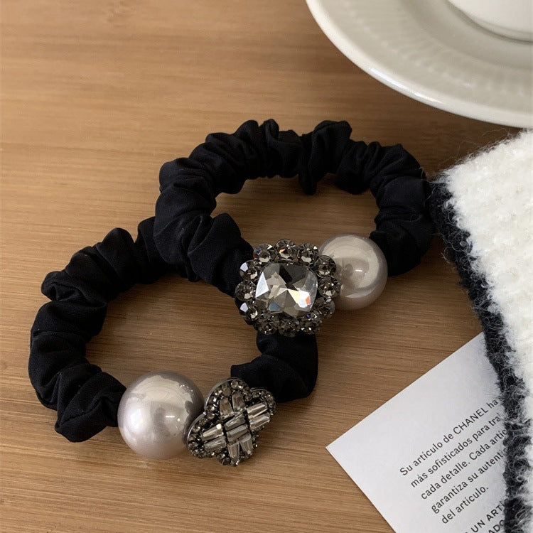 Wholesale Elegant Black Pearl Hair Ties Hair Scrunchies