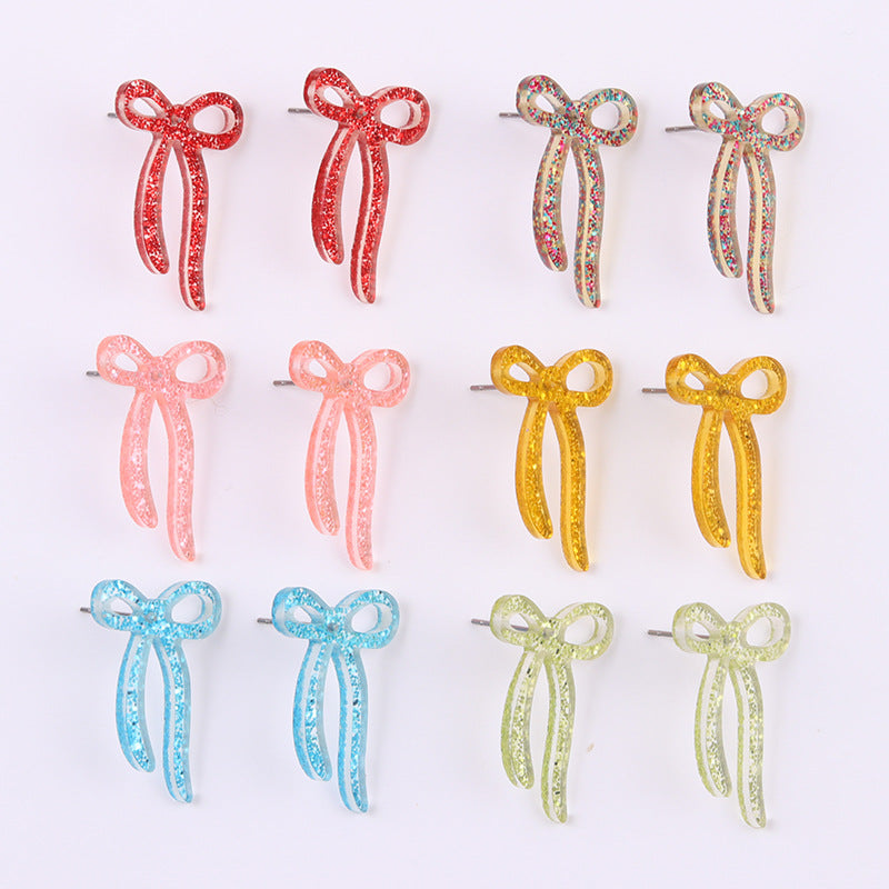 Wholesale 2pcs Acrylic Glitter Bow Earrings