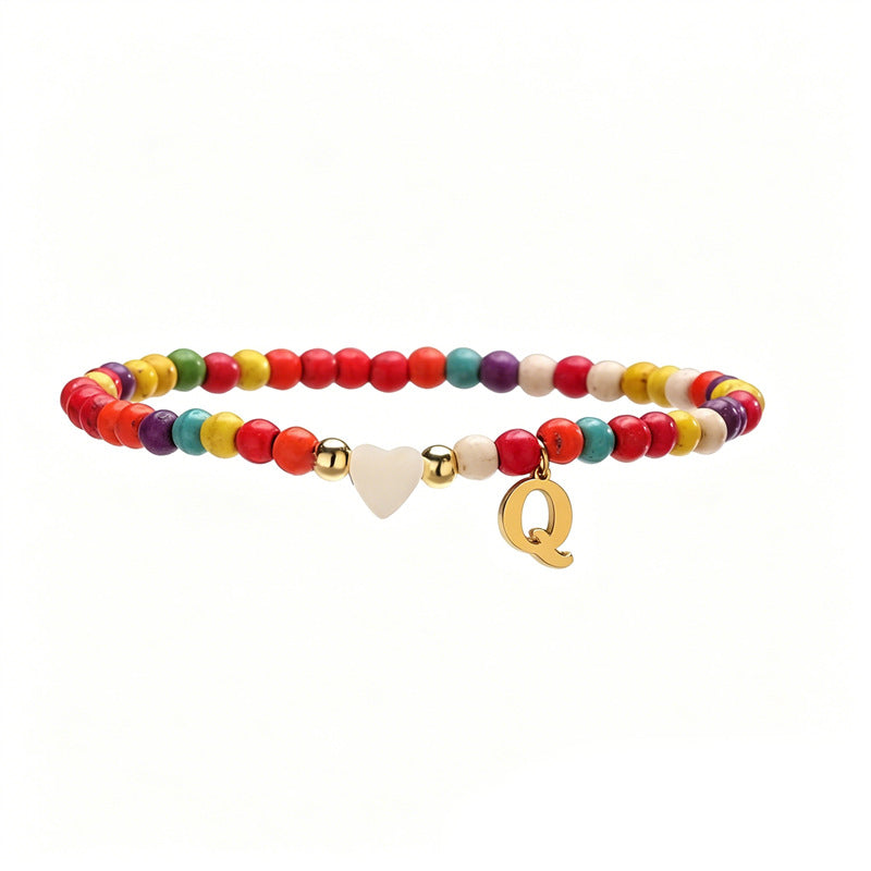 Wholesale Chic 26 Letter Heart Charm Bracelet Turquoise Rice Beads Handmade Women S Jewelry Gift