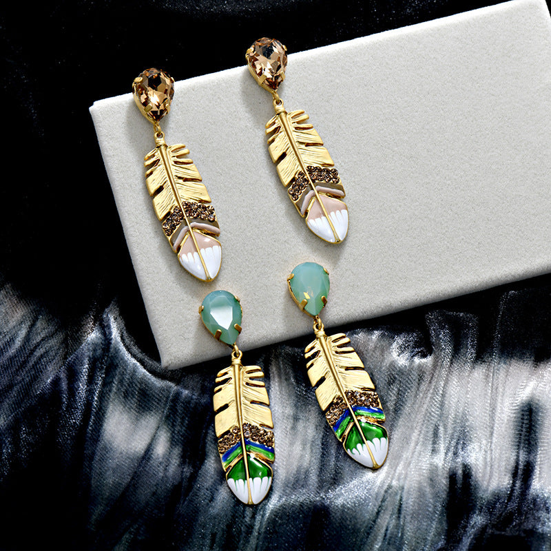 Wholesale Light Luxury Retro Leaf Diamond Drop Crystal Earrings ACC-ES-JiuJia005