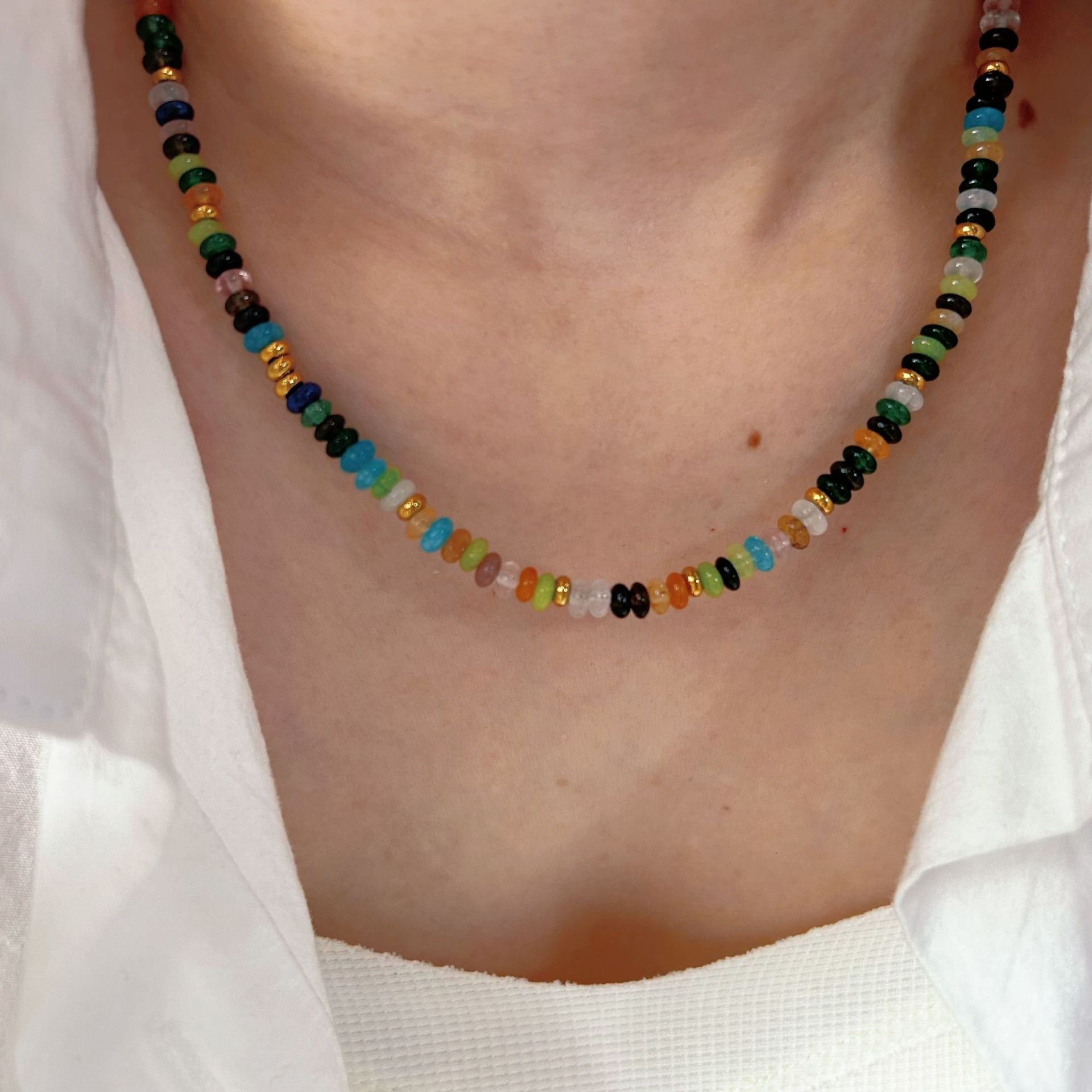 Wholesale color abacus beads necklace natural stone stainless steel white shell handmade chain