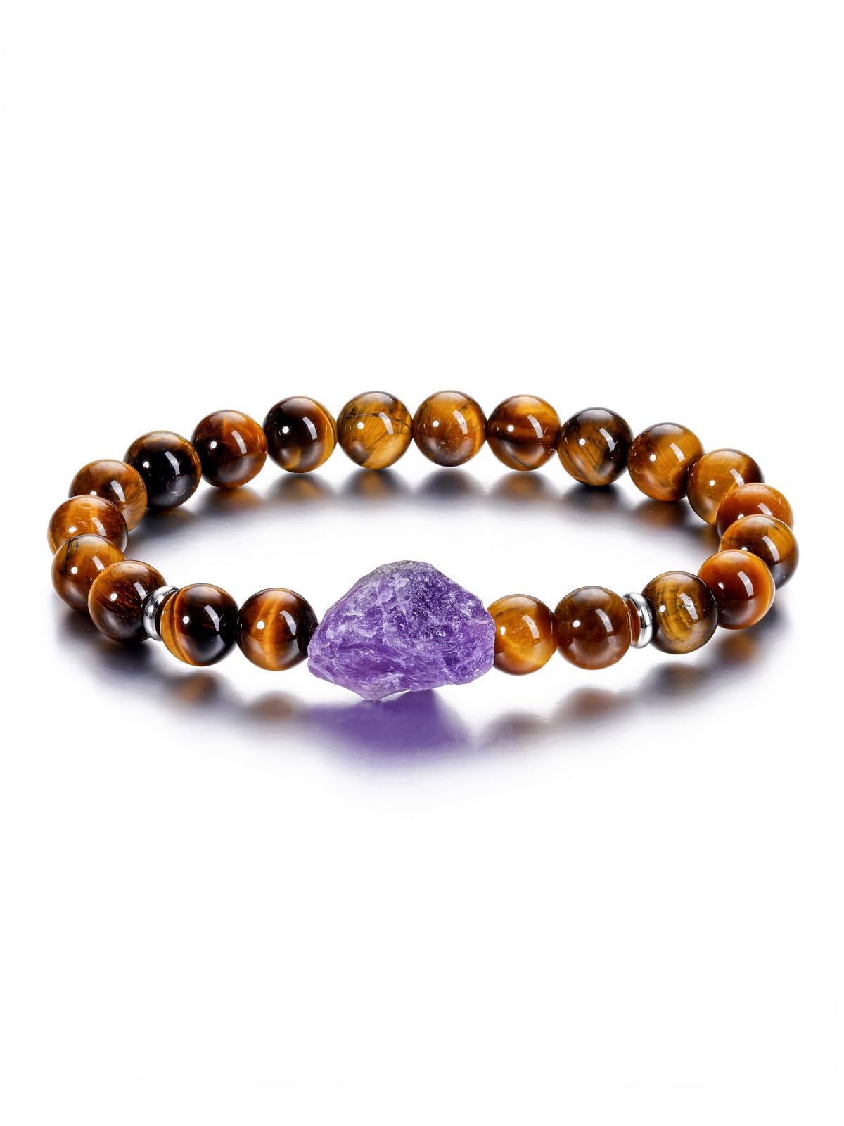 Wholesale Amethyst Raw Stone Bracelet 8mm Round Bead Tiger Eye Elastic Rope Bracelet