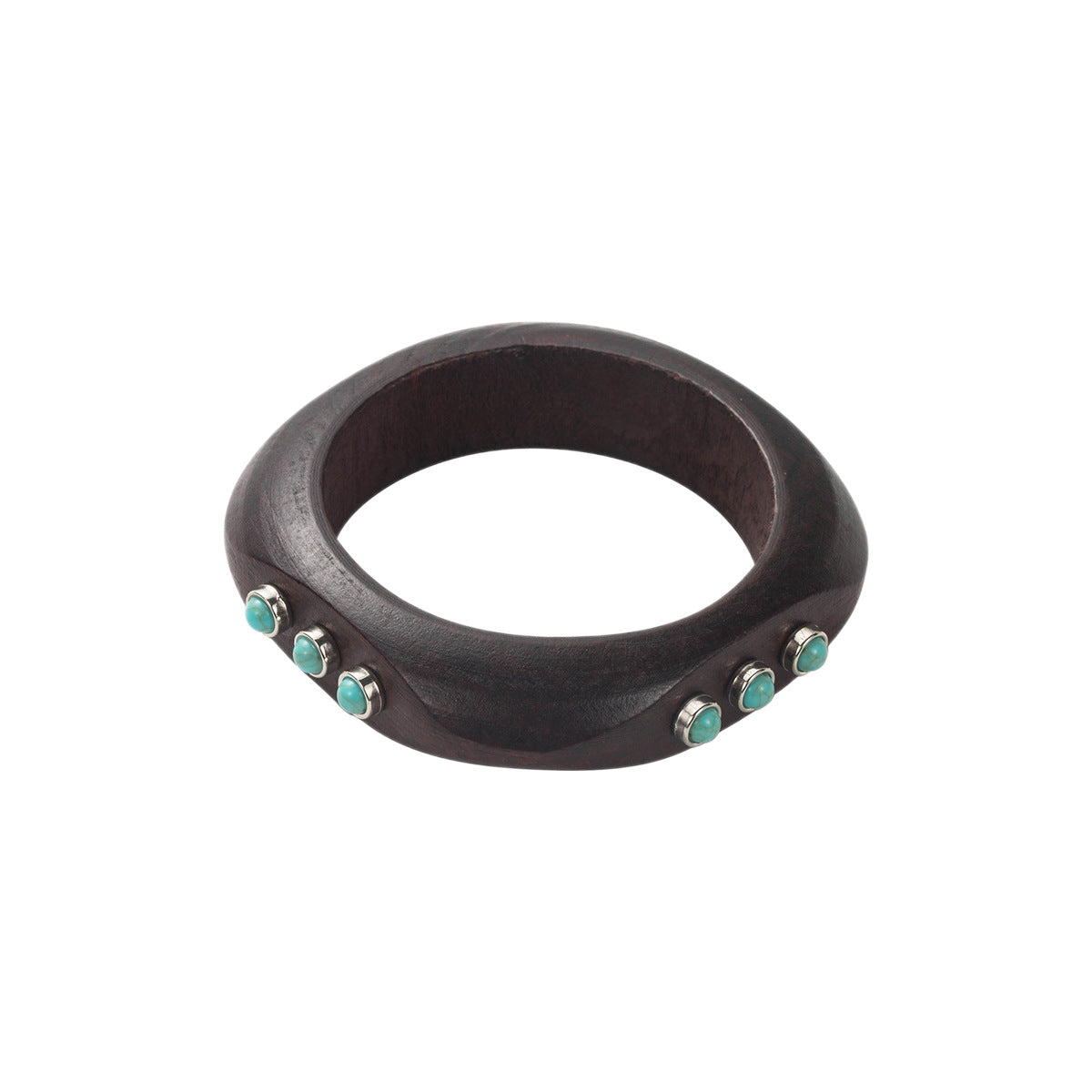 Wholesale  Retro Personalized Square Wooden Bracelet Maillard Style Design Inlaid Imitation Turquoise Bracelet for Women