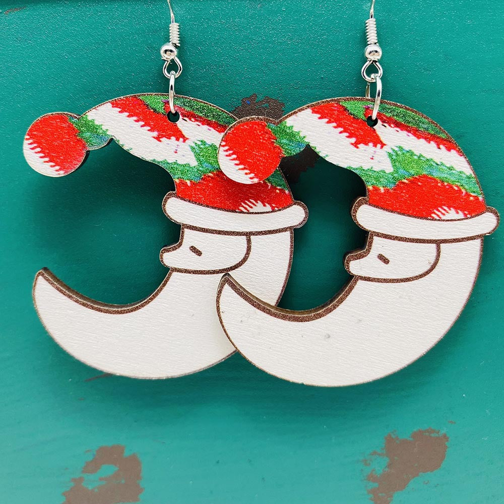Wholesale Christmas Elk Santa Claus Stitching Wood Earrings ACC-ES-ChenY078