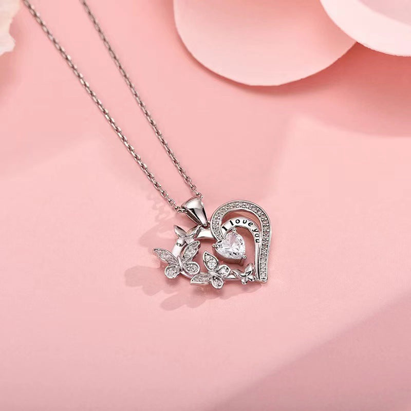 Wholesale love butterfly rhinestone l love you simple alloy necklace ACC-NE-XunOu007