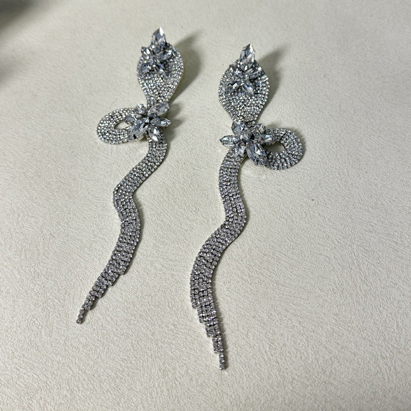 Wholesale exaggerated personality full diamond snake-shaped flower big earrings