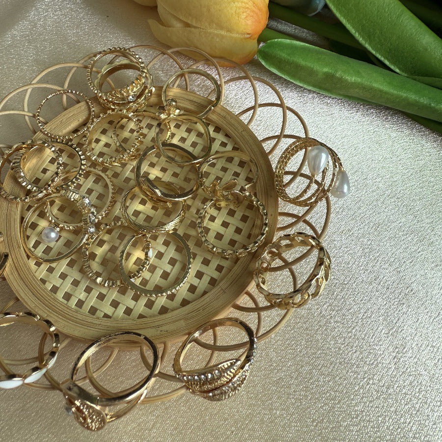 Wholesale Rice beads rhinestone moon star crown diamond ring animal snake ring set