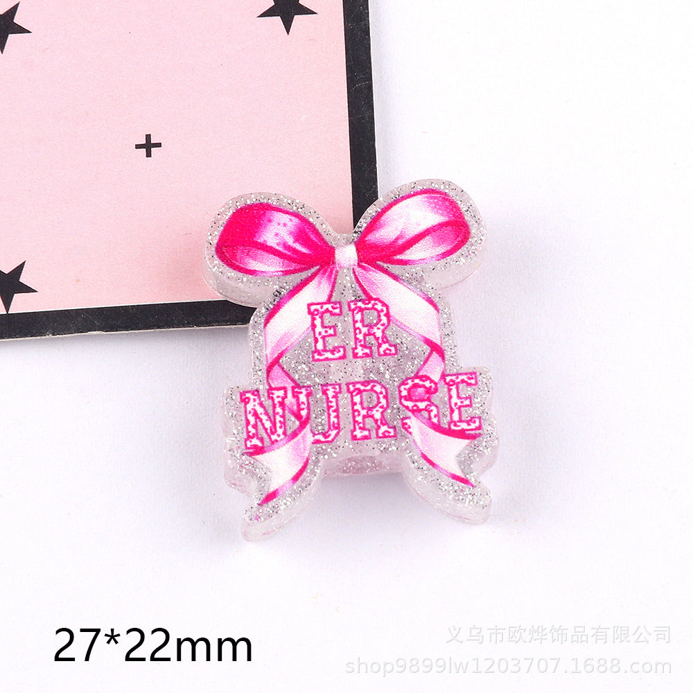 Wholesale 5pcs Acrylic Bow Straight Hole Cartoon Beads