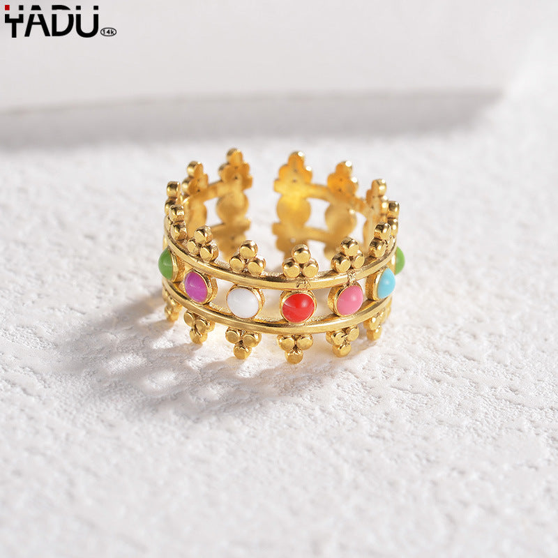 Wholesale 14K Gold Titanium Steel Ring Vintage Inlaid Turquoise Oil Drip Ring ACC-RS-yanc001