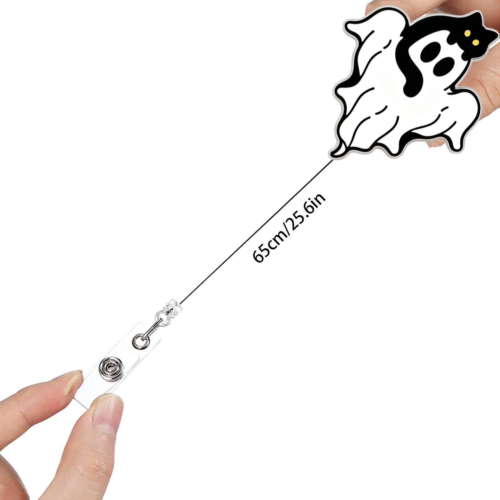 Wholesale Acrylic Retractable Badge Holder:  Ghost Black Cat Design,  Decorative Gift for Medical Staff