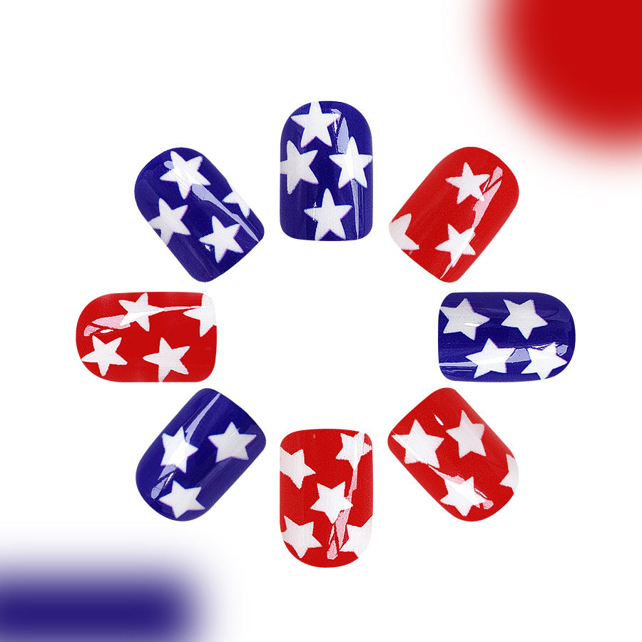 Wholesale 24 Pieces/box American Independence Day Five-pointed Star Manicure Press-on Nails Kits Nail Stickers ACC-NS-GuaiXL021