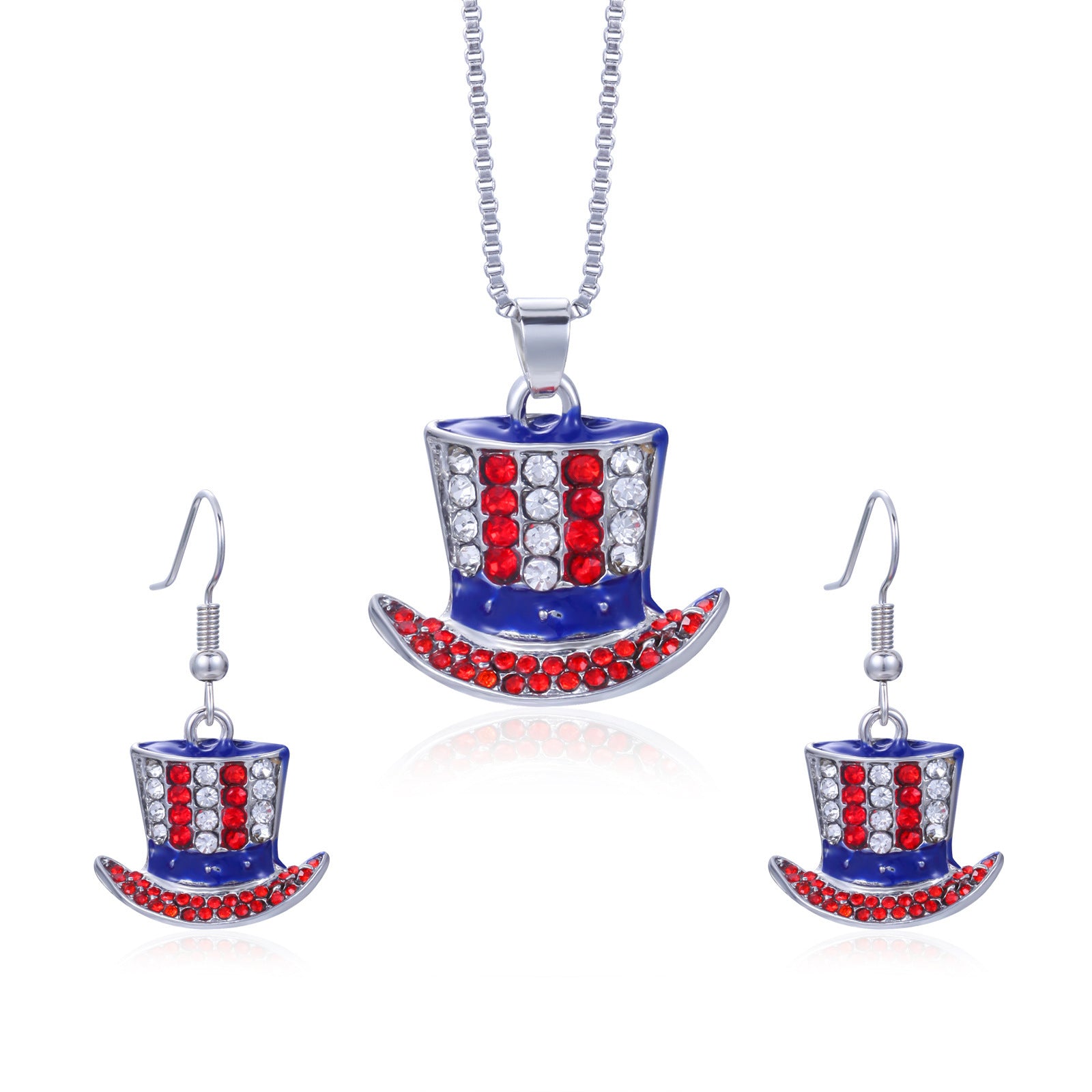 Wholesale  American Independence Day Necklace Alloy Diamond Set American Map Flag Striped Earrings Necklace Set