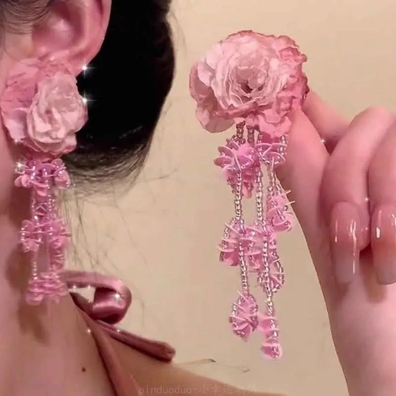 Wholesale Flower Tassel Pendant Earrings