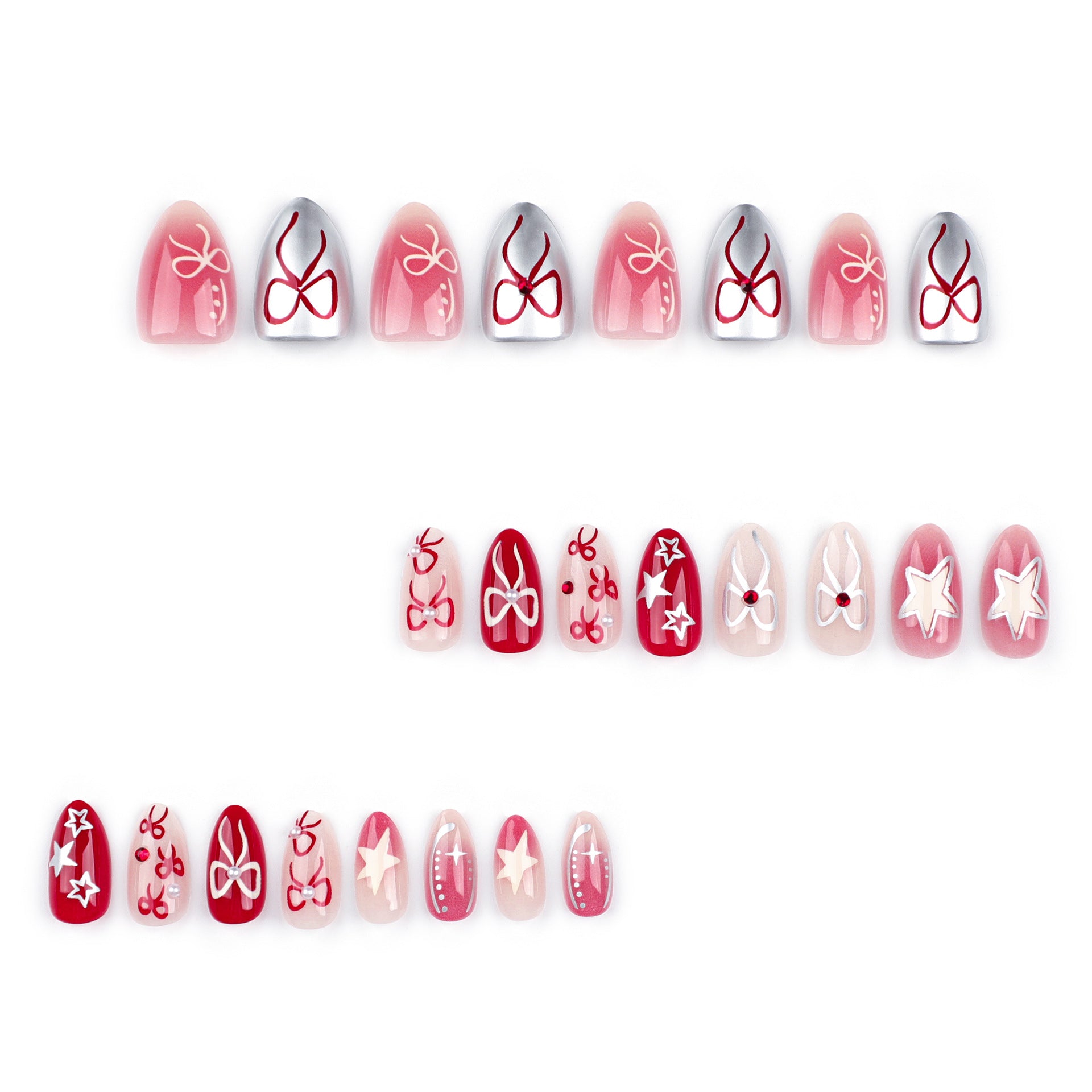 Wholesale 24 Pieces/box Bow Star Press-on Nails Kits Nail Stickers ACC-NS-LeFan049